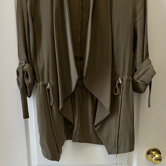 Zara Women's Olive Green Waterfall Open Front Draped Jacket Blazer Size Small - Picture 7 of 16
